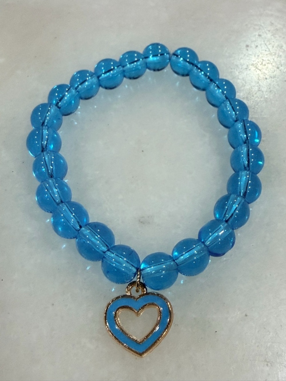 Blue Beaded Heart Charm Bracelet for Women